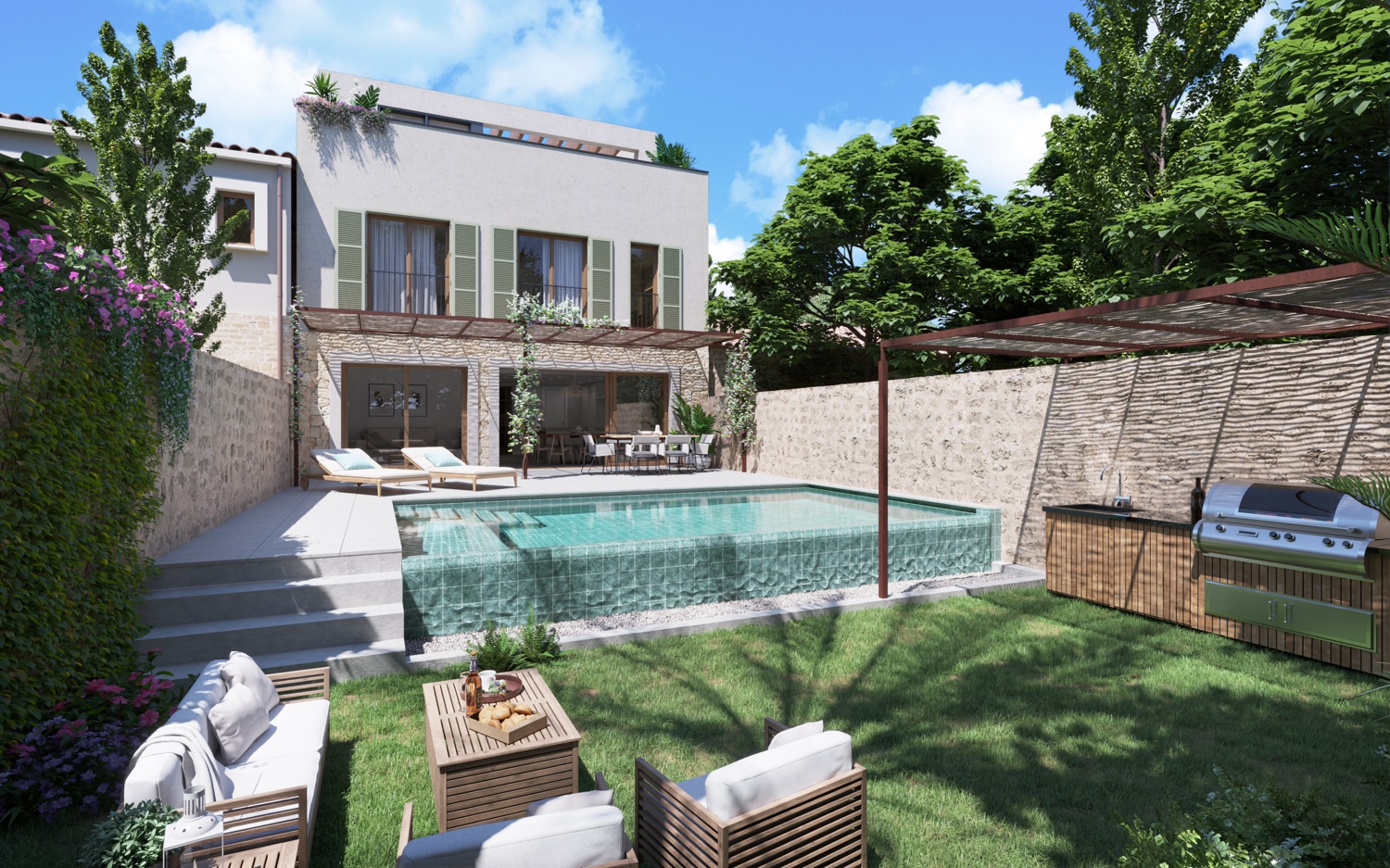 Wunderschönes, komplett renoviertes Stadthaus mit Garten und Pool in Santa María