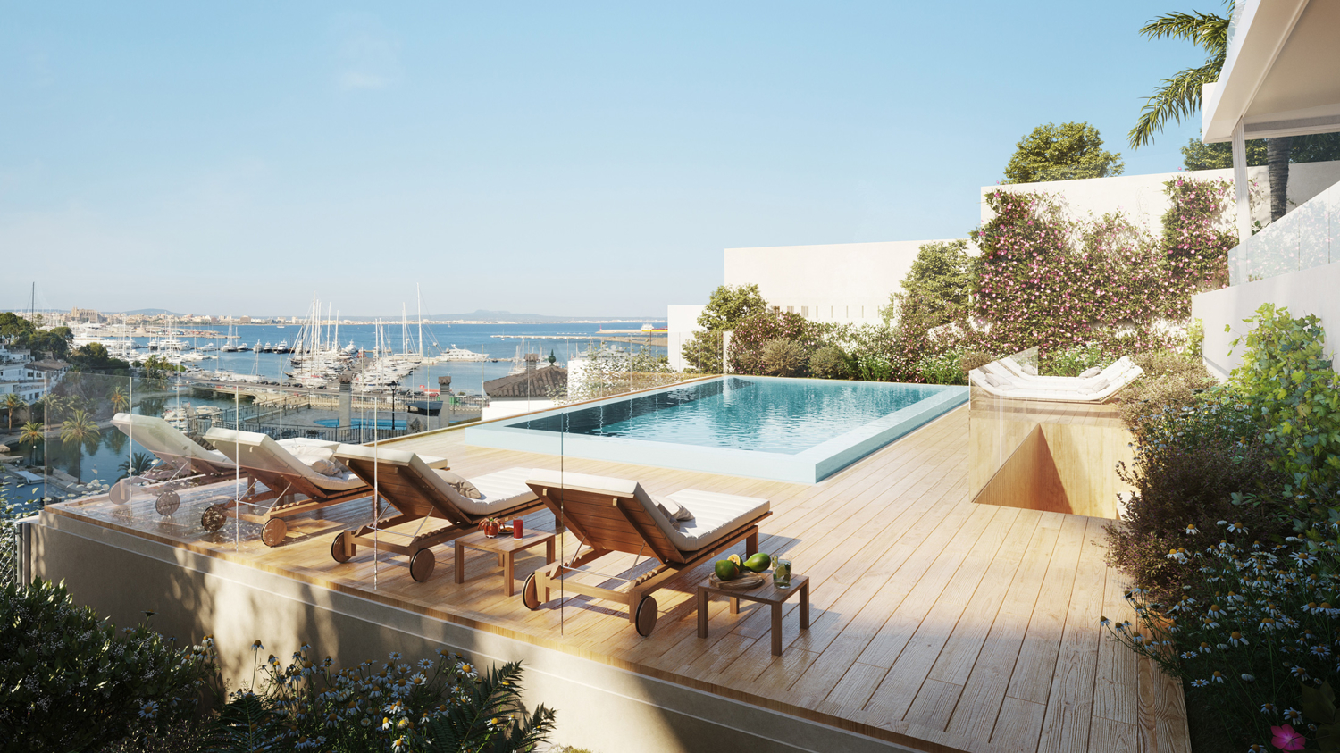 Piso con terraza, piscina comunitaria y vistas al mar